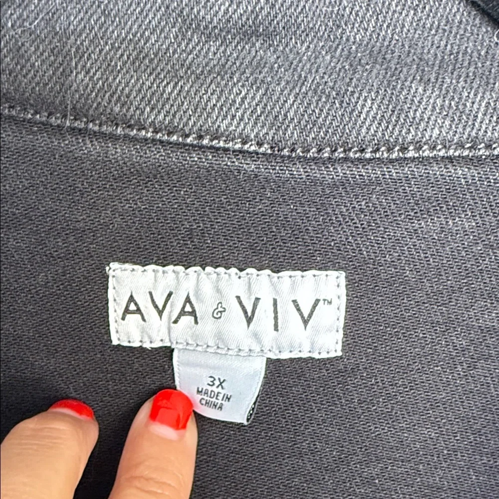 Ava & Viv | Distressed Black Jean Jacket | Black | Size 3X - Picture 2 of 6